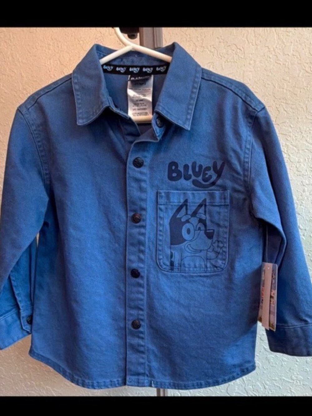 Bluey 3T Blue Reversible Button-Up Shirt Long Sleeve Collared Cotton Print